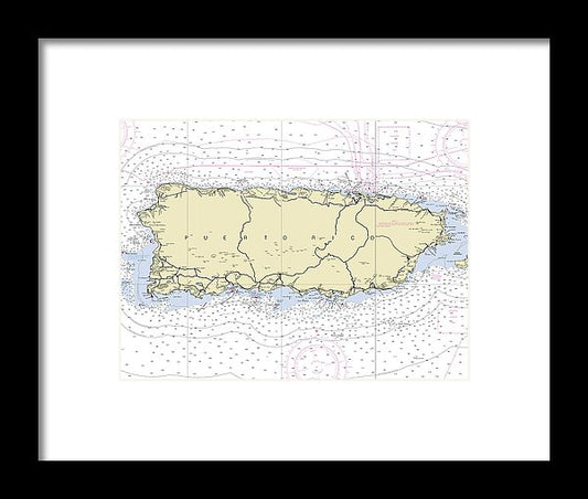 Puerto Rico Nautical Chart - Framed Print