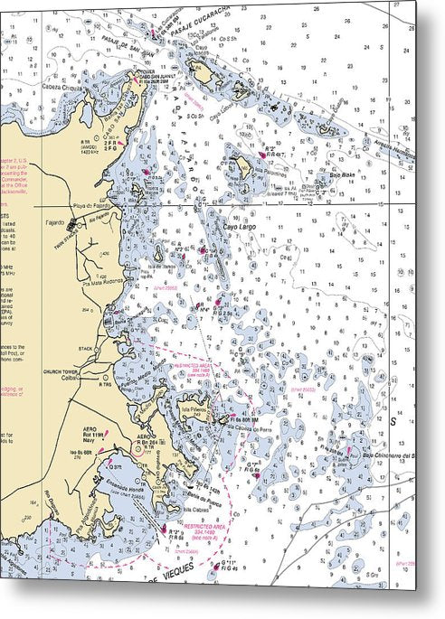 A beuatiful Metal Print of the Punta Fajardo-Puerto Rico Nautical Chart - Metal Print by SeaKoast.  100% Guarenteed!