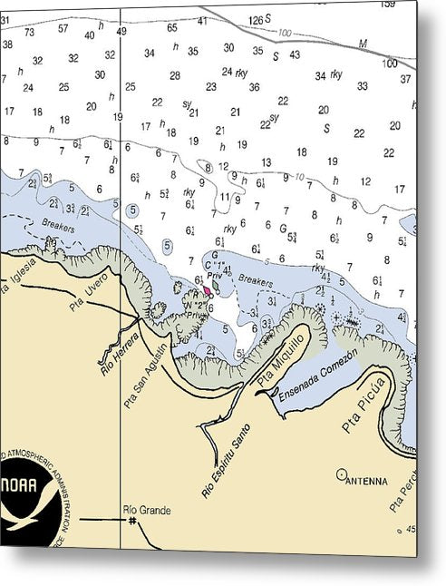 A beuatiful Metal Print of the Punta Miquillo-Puerto Rico Nautical Chart - Metal Print by SeaKoast.  100% Guarenteed!