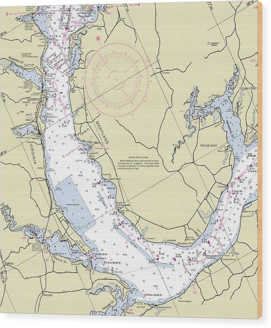 Quantico Virginia Nautical Chart Wood Print