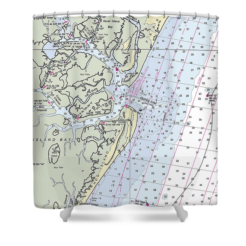 Quinby Inlet Virginia Nautical Chart Shower Curtain