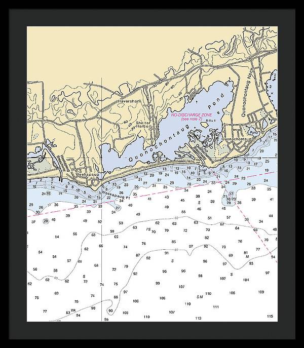 Quonochontaug-rhode Island Nautical Chart - Framed Print