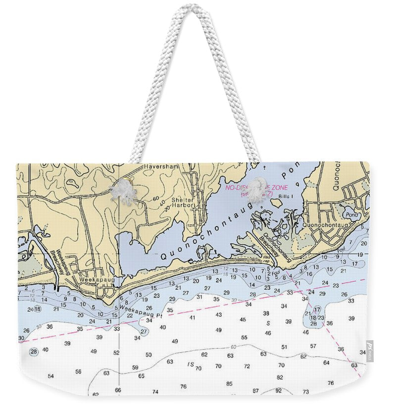 Quonochontaug-rhode Island Nautical Chart - Weekender Tote Bag