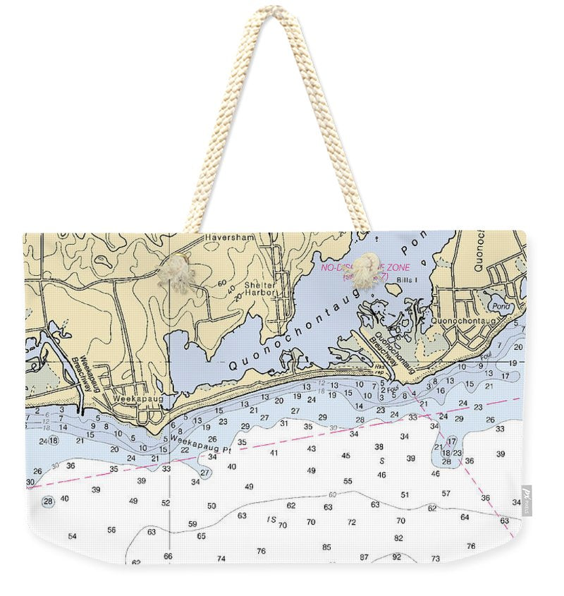 Quonochontaug-rhode Island Nautical Chart - Weekender Tote Bag