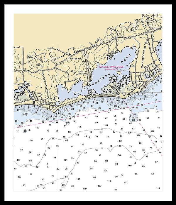 Quonochontaug-rhode Island Nautical Chart - Framed Print