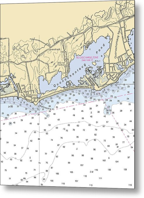 A beuatiful Metal Print of the Quonochontaug-Rhode Island Nautical Chart - Metal Print by SeaKoast.  100% Guarenteed!