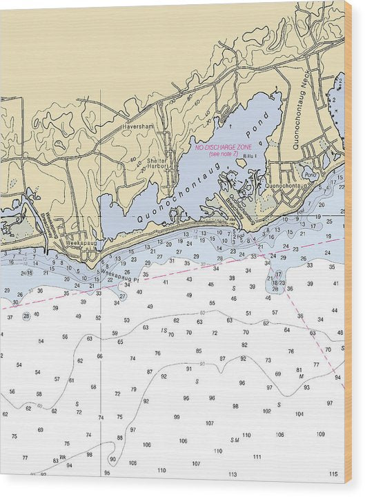 Quonochontaug-Rhode Island Nautical Chart Wood Print