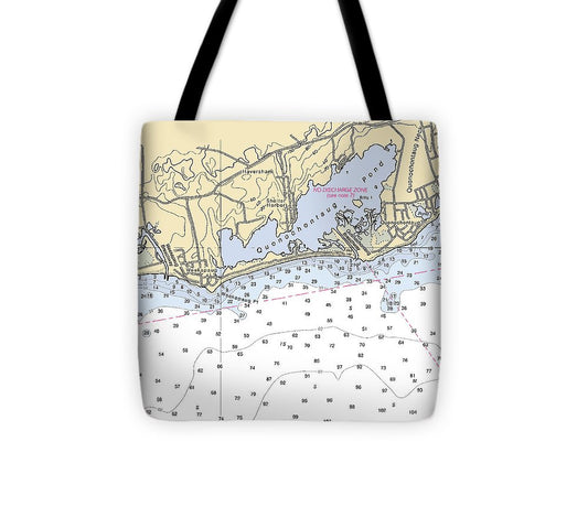 Quonochontaug Rhode Island Nautical Chart Tote Bag
