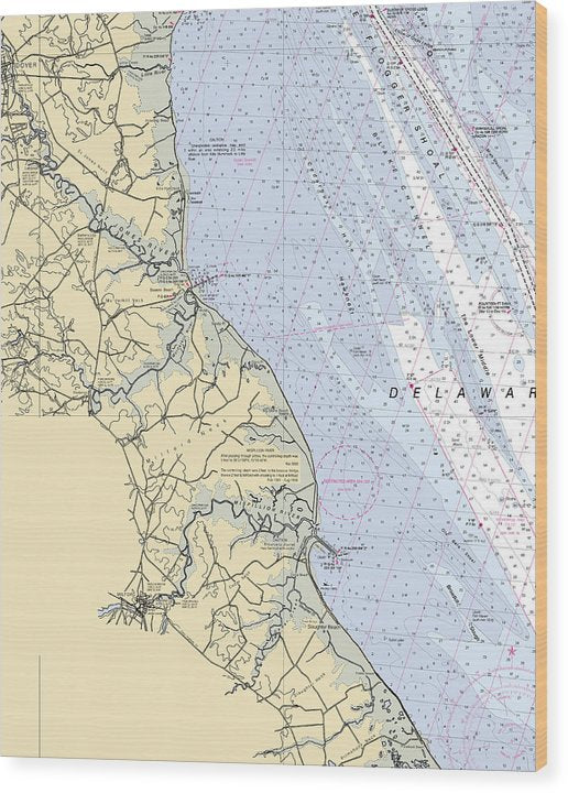 Rehobeth Bay & Indian River Bay-Delaware Nautical Chart Wood Print