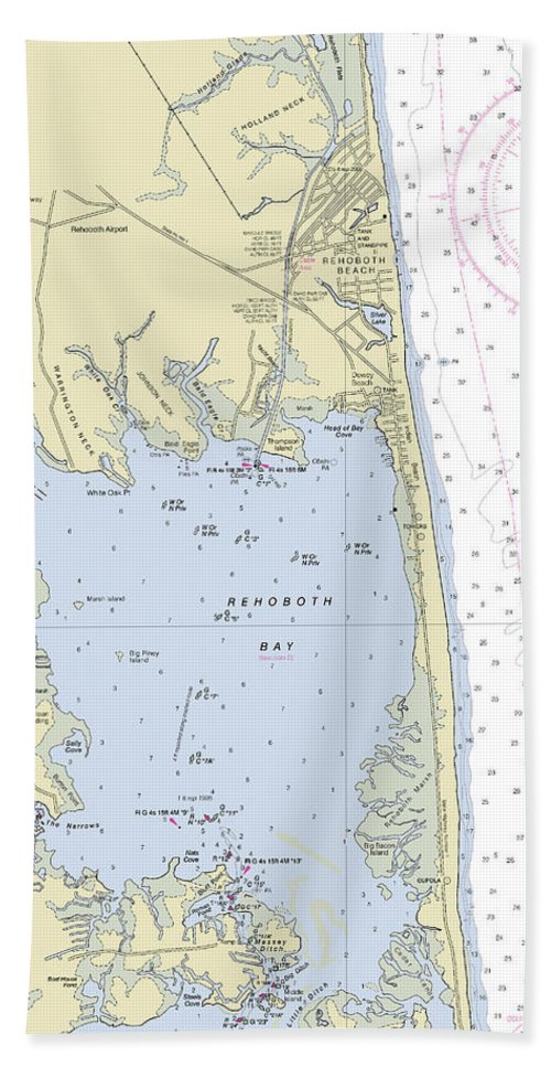 Rehoboth Bay Delaware Nautical Chart - Beach Towel
