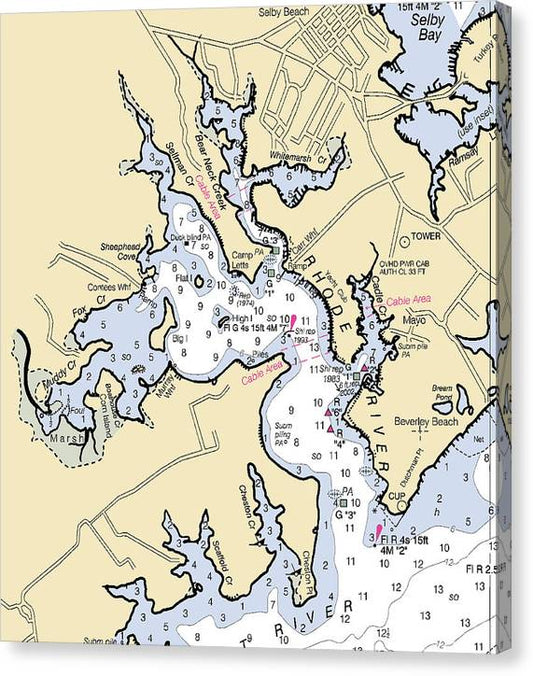 Rhode River-Maryland Nautical Chart Canvas Print