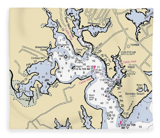 Rhode River Maryland Nautical Chart Blanket