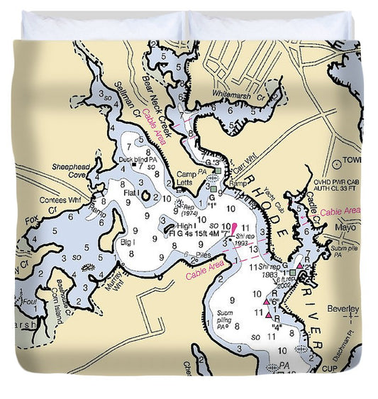 Rhode River Maryland Nautical Chart Duvet Cover