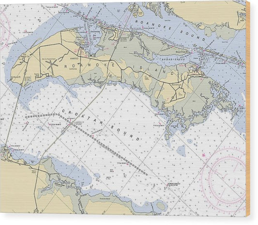 Roanoke Island-North Carolina Nautical Chart Wood Print
