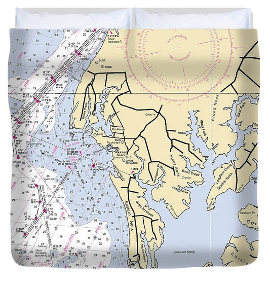 Rock Hall Maryland Nautical Chart Duvet Cover
