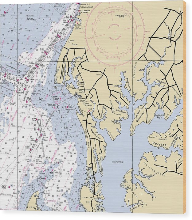 Rock Hall-Maryland Nautical Chart Wood Print
