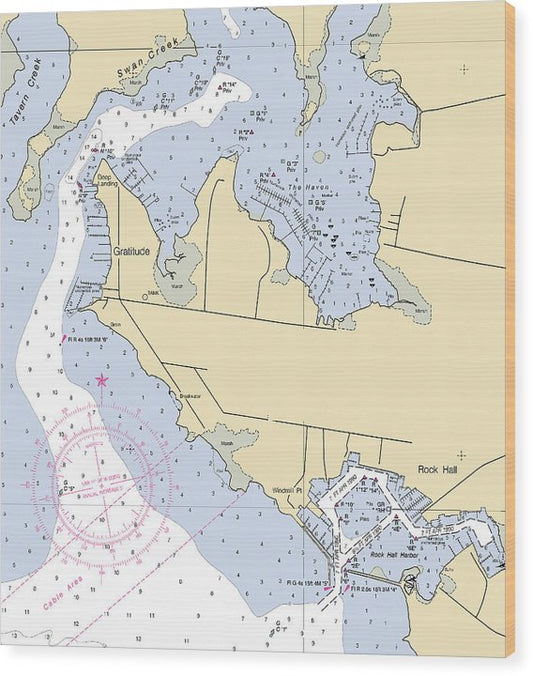 Rock Hall -Maryland Nautical Chart _V2 Wood Print