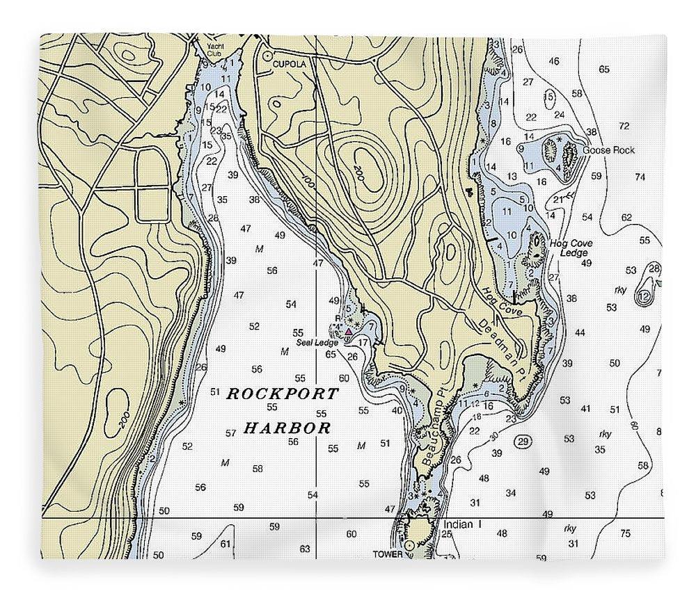 Rockport Maine Nautical Chart Blanket