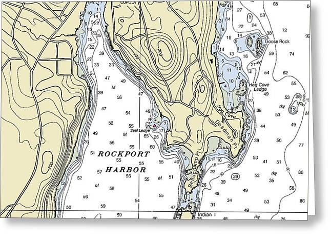 Rockport Maine Nautical Chart - Greeting Card