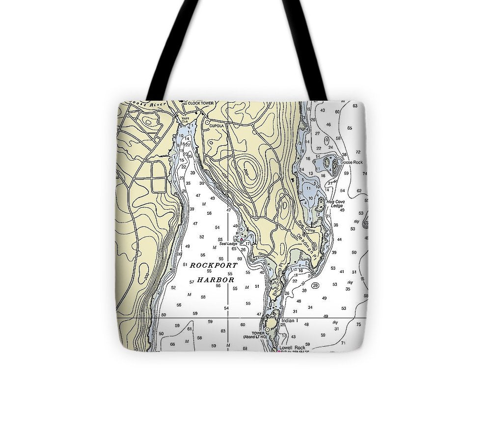 Rockport Maine Nautical Chart Tote Bag