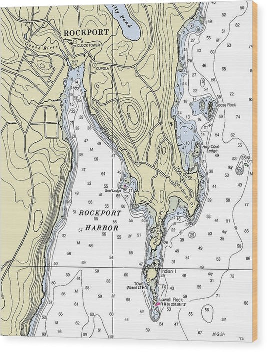 Rockport Maine Nautical Chart Wood Print