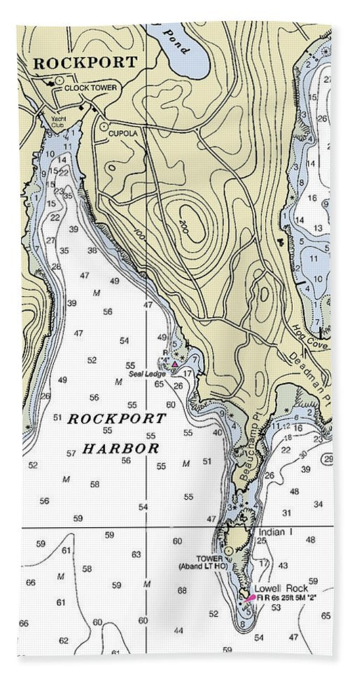 Rockport Maine Nautical Chart - Bath Towel