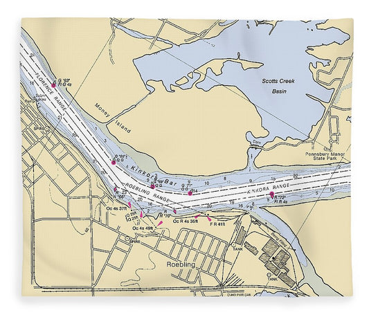 Roebling New Jersey Nautical Chart Blanket