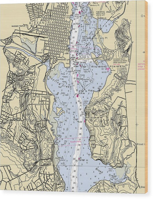 Rosier Bluff-Maryland Nautical Chart Wood Print