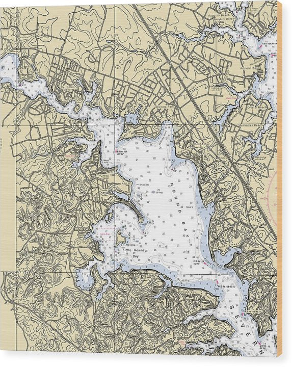 Round Bay-Maryland Nautical Chart Wood Print