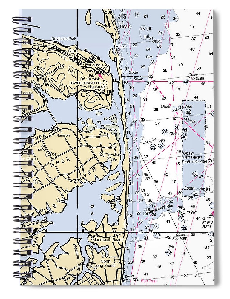 Rumson Neck New Jersey Nautical Chart Spiral Notebook