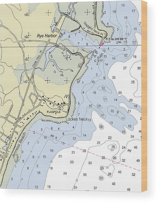 Rye Harbor New Hampshire Nautical Chart Wood Print