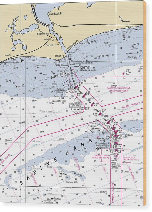 Sabine Pass-Texas Nautical Chart Wood Print