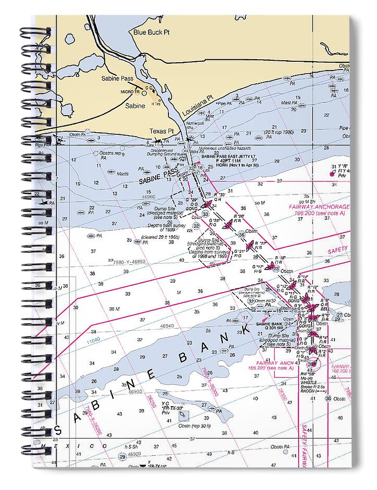 Sabine Pass Texas Nautical Chart Spiral Notebook