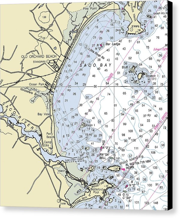 Saco Bay Maine Nautical Chart - Canvas Print