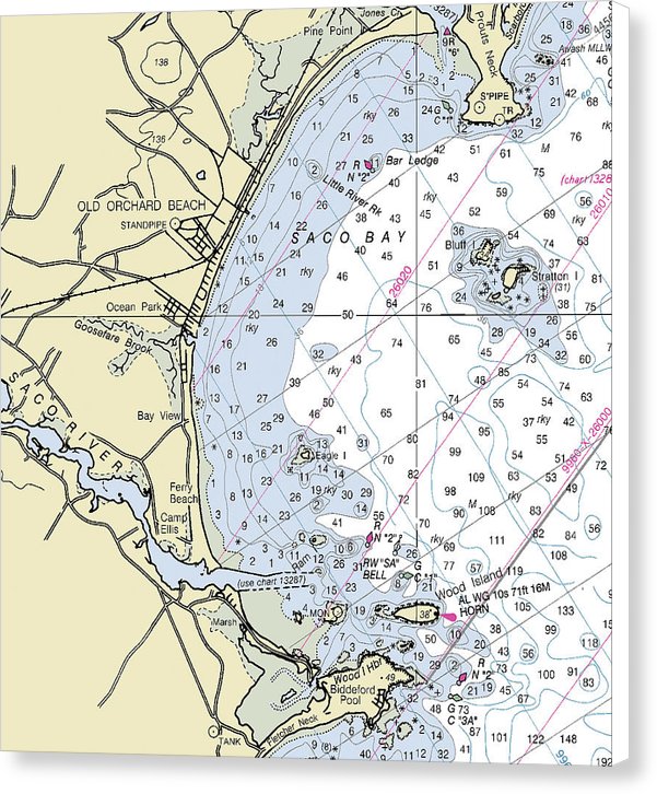 Saco Bay Maine Nautical Chart - Canvas Print