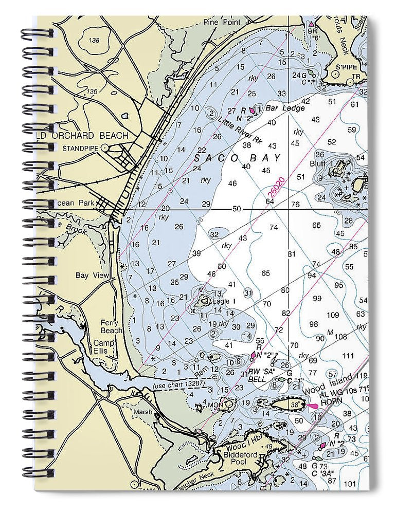 Saco Bay Maine Nautical Chart Spiral Notebook