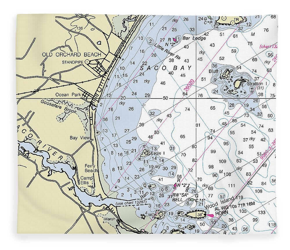 Saco Bay Maine Nautical Chart Blanket