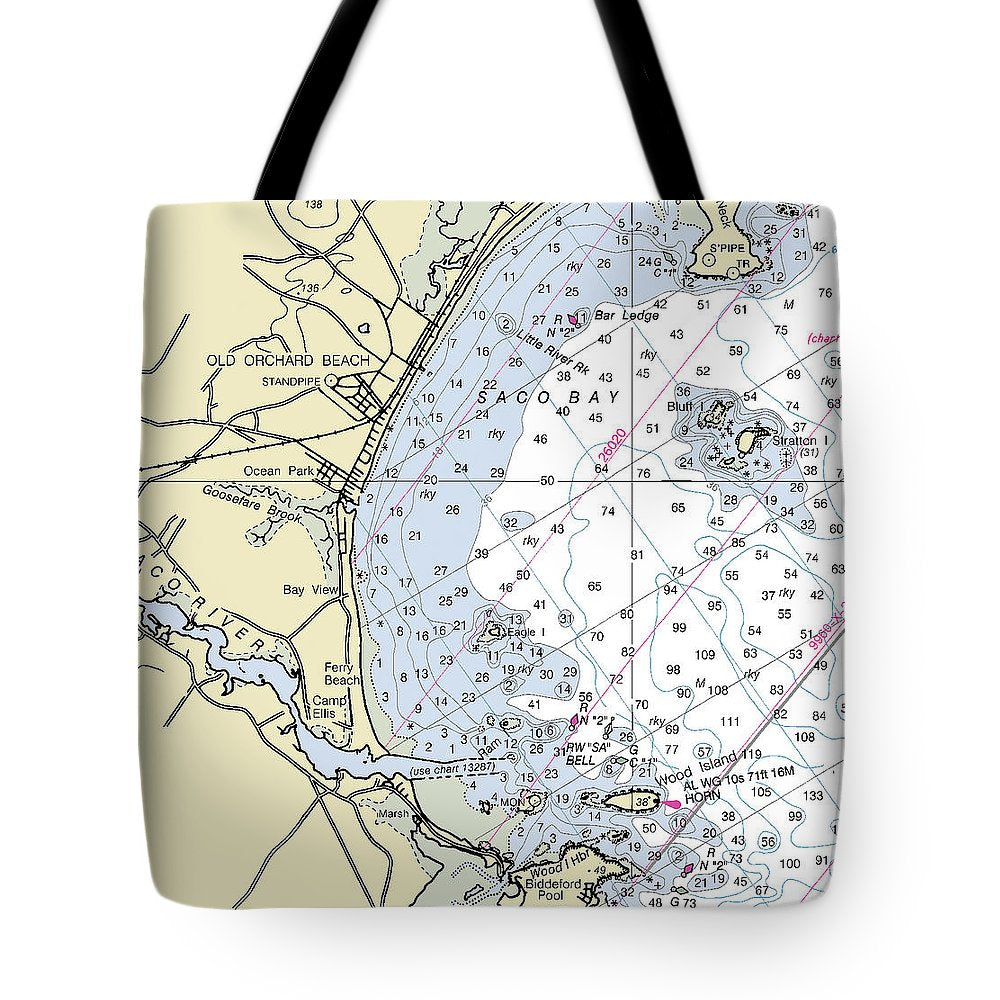 Saco Bay Maine Nautical Chart - Tote Bag
