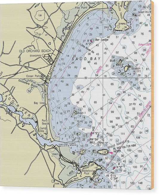 Saco Bay Maine Nautical Chart Wood Print