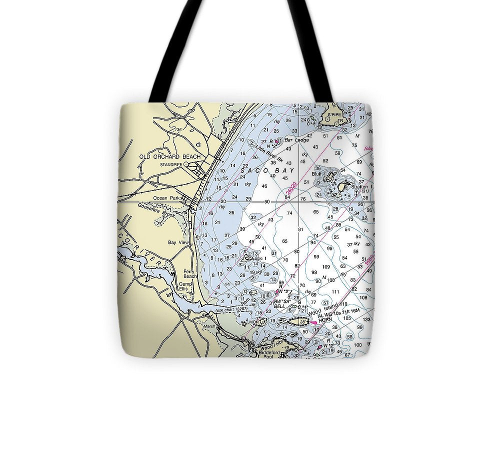 Saco Bay Maine Nautical Chart Tote Bag