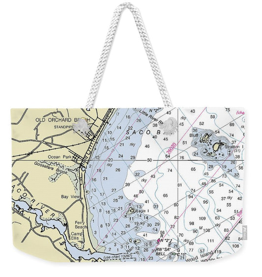 Saco Bay Maine Nautical Chart - Weekender Tote Bag