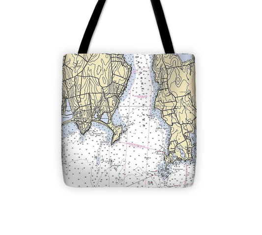 Sakonnet Point Rhode Island Nautical Chart Tote Bag