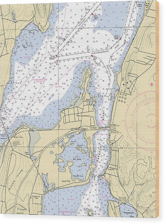 Sakonnet River-Rhode Island Nautical Chart Wood Print