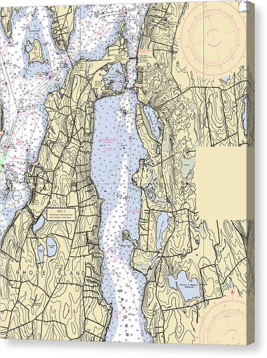 Sakonnet River -Rhode Island Nautical Chart _V2 Canvas Print