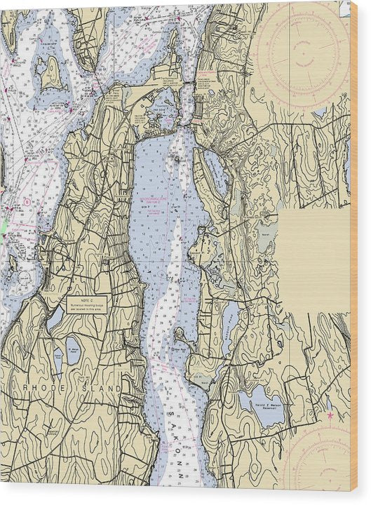 Sakonnet River -Rhode Island Nautical Chart _V2 Wood Print