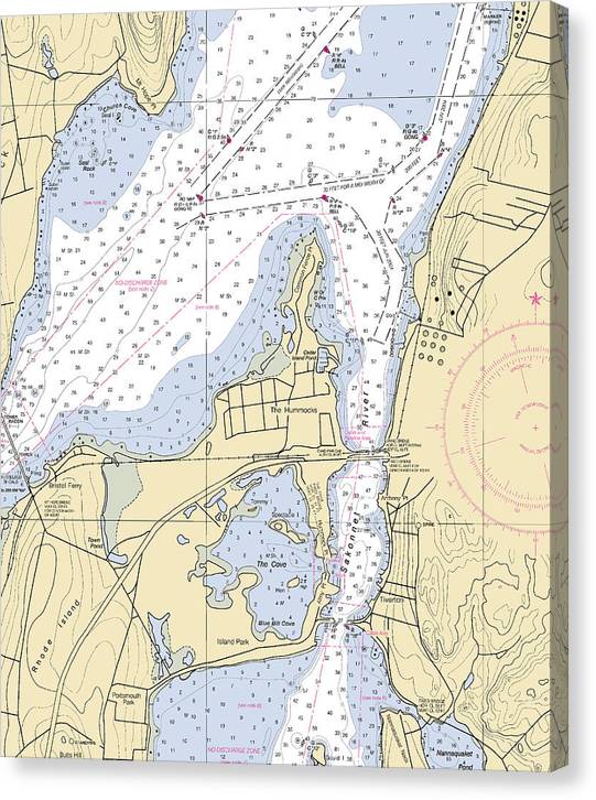 Sakonnet River & Tiverton-Rhode Island Nautical Chart Canvas Print