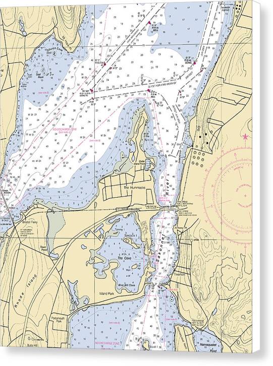 Sakonnet River & Tiverton-rhode Island Nautical Chart - Canvas Print