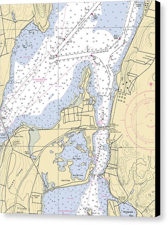 Sakonnet River & Tiverton-rhode Island Nautical Chart - Canvas Print