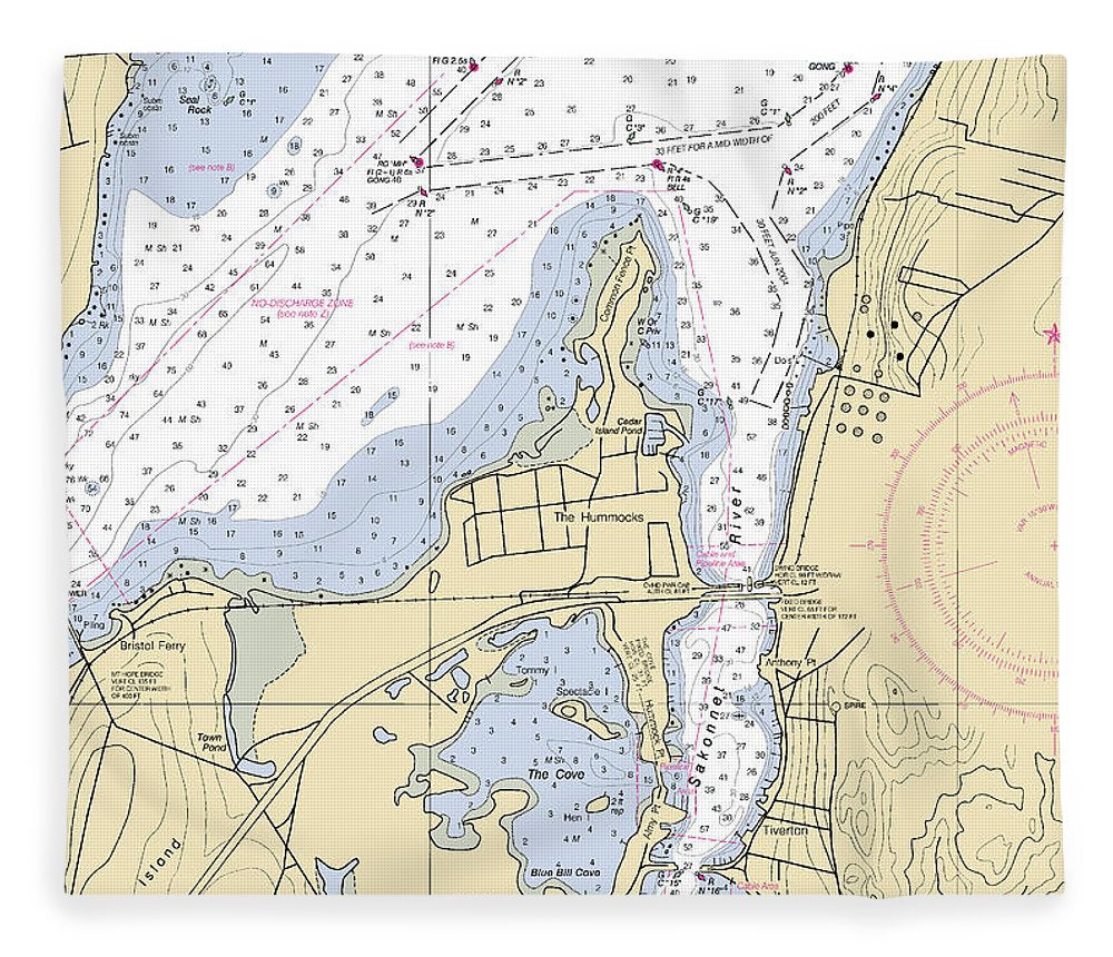 Sakonnet River & Tiverton Rhode Island Nautical Chart Blanket