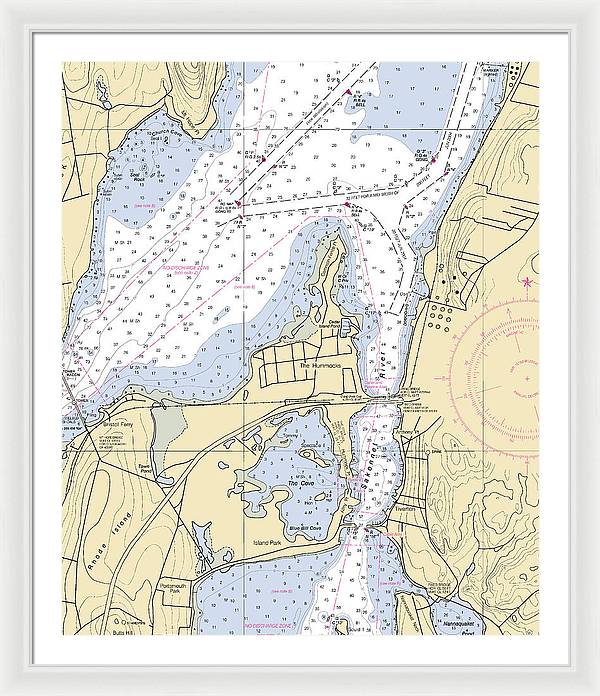 Sakonnet River & Tiverton-rhode Island Nautical Chart - Framed Print